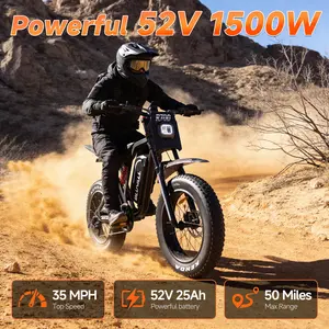 [BLUALL] All-Terrain 1500W Peak Motor Electric Bike – Top Speed 35 mph, Range 30-50 miles, 52V/60V Removable Battery, Dual Suspension and Extra-Wide Tires, Perfect for Off-Road and City Adventures, Comes with Turn Signals and Brake Lights for Safety,