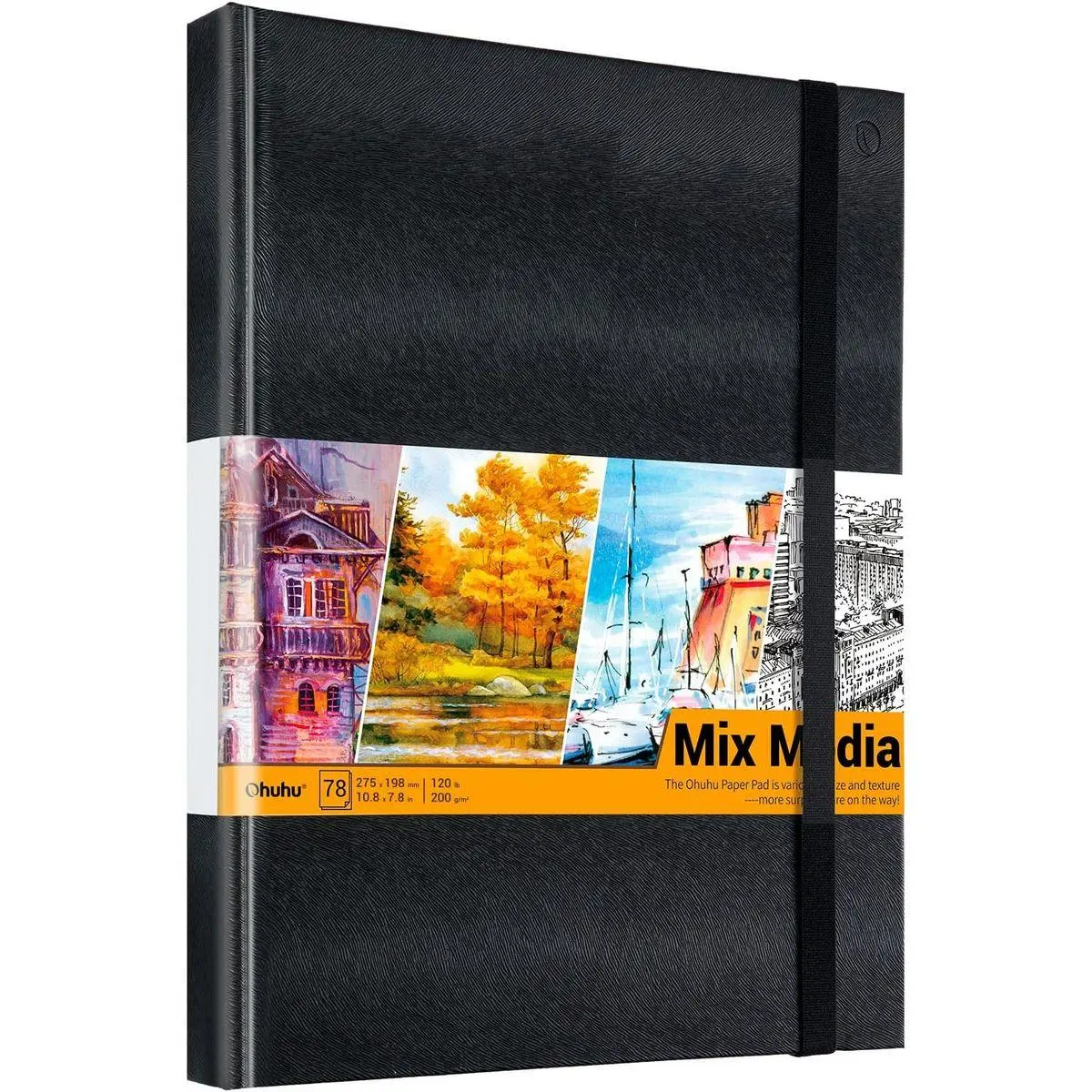 Mix Media Pad - 10.8" x 7.8" Mixed Media Art Sketchbook, 120 LB/200 GSM Heavyweight Papers, 78 Sheets/156 Pages, PU Hardcover Mixed Media Paper Pad for Acrylic Painting Christmas Gift