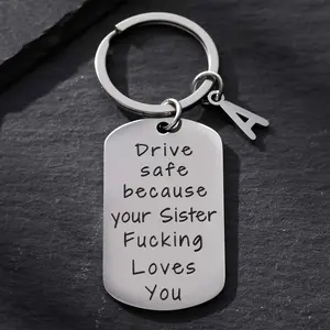 Stainless Steel Keychain for Men - "Drive Safe Because Your Sister Loves You" - Durable Keyring Gift for Brother from Sister