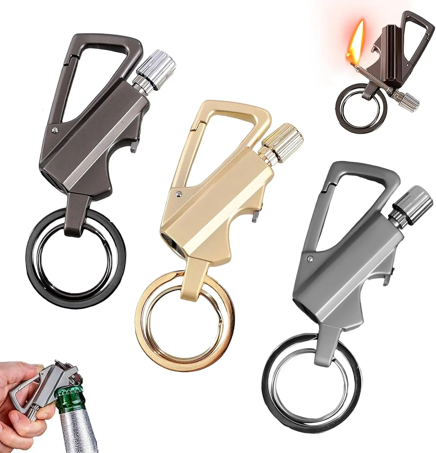 Permanent Match Infinity Lighter, 3-in-1 Keychain Bottle Opener Igniter, Reusable Unlimited Lighter, Waterproof Matches, Outdoor Survival Permanent Igniter(NO Fuel Included))