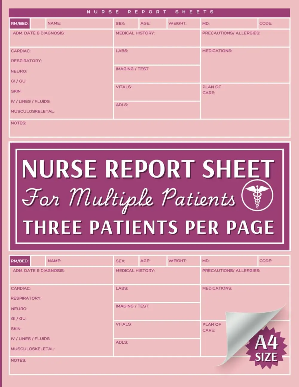 Nurse Report Sheet Multiple Patients: 3 Patients Per Page - Med Surg Notebook, Nurse Brain SBAR Sheets for Organizing Shift Notes