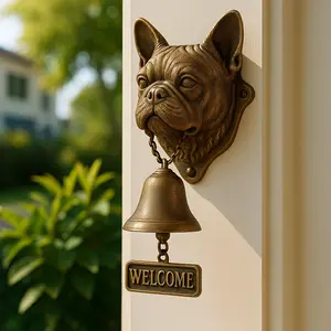 Pet Dog Welcome Doorbell – Resin Dog Head with Vintage Metal Iron Bell, Rustic Indoor/Outdoor Decorative Doorbell & Hanging Ornament, German Shepherd / French Bulldog / Labrador Retriever tiktokshopspringglowup