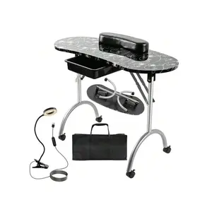 superior quality  Portable Foldable Manicure Nail Desk On Wheels With Drawer Updated USB Plug LED Table Lamp Client Wrist Pad Carry Bag For Home Spa Beauty Salon Workstation
