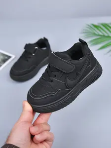 Girls' Sneakers, Soft Sole Anti-Collision, Velcro Easy-On Baby Walking Shoes, Casual PU Leather Board Shoes for Kids, Thick Soled Trainers