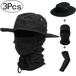 Men's Camouflage Hat Set, UV Protection Military Tactical Fishing Cap, Outdoor Sports Hiking Camping, Wide Brim Sun Hat, Summer Sports Cap, Adjustable Fit Hat