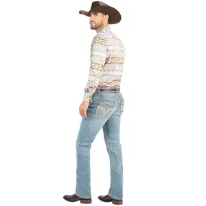 MONTERO Cowboy Denim Jeans MT4641 Light Blue for Men - Classic Button Closure and Embroidered Embellishments - Casual