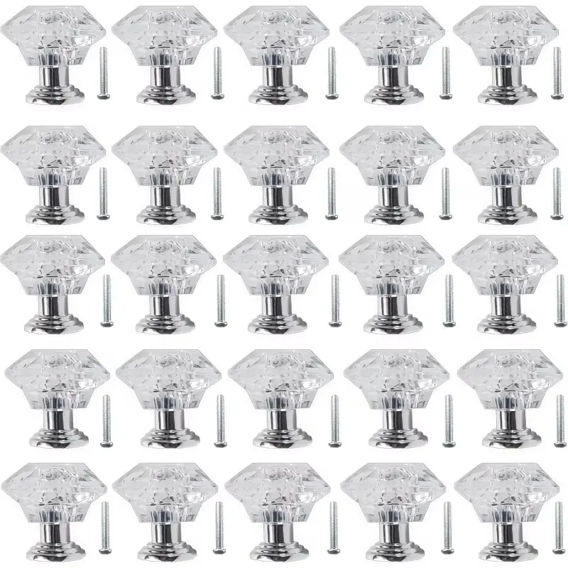 26 Pack Clear Diamond Acrylic Crystal Drawer Knobs Pulls, 24/30mm Transparent Furniture Handles with Mounting Screws, Elegant Decor Hardware for Kitchen Cupboard Dresser Cabinet, Perfect Home Renovation Holiday Gift