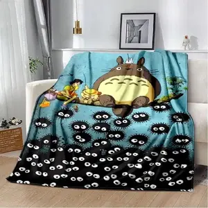 My Neighbor Totoro Cartoon Blanket Ultra Soft Plush Flannel Cozy Warm Bedroom Couch Sofa Living Room Picnic Throw Decor Birthday Gift Christmas Gift for Fans Kids Teens Men Women Ghibli Magic Style