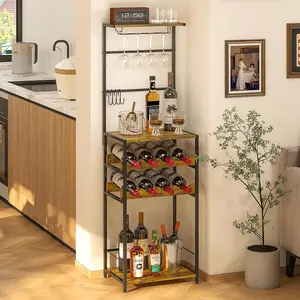5-Tier  Rack Freestanding Floor,  Bar Stand with Glasses Holder and 4 S Hooks, Corner Mini Bar Cabinet for Small Space, 8 Bottles  Bar Cabinet for Home, 11.81"D x 16.53"W x 53.55"H