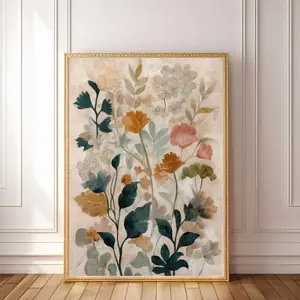 Vintage Botanical Wall Art | Earth Tone Floral Print | Boho Cottagecore Decor |Frameless Poster Y
