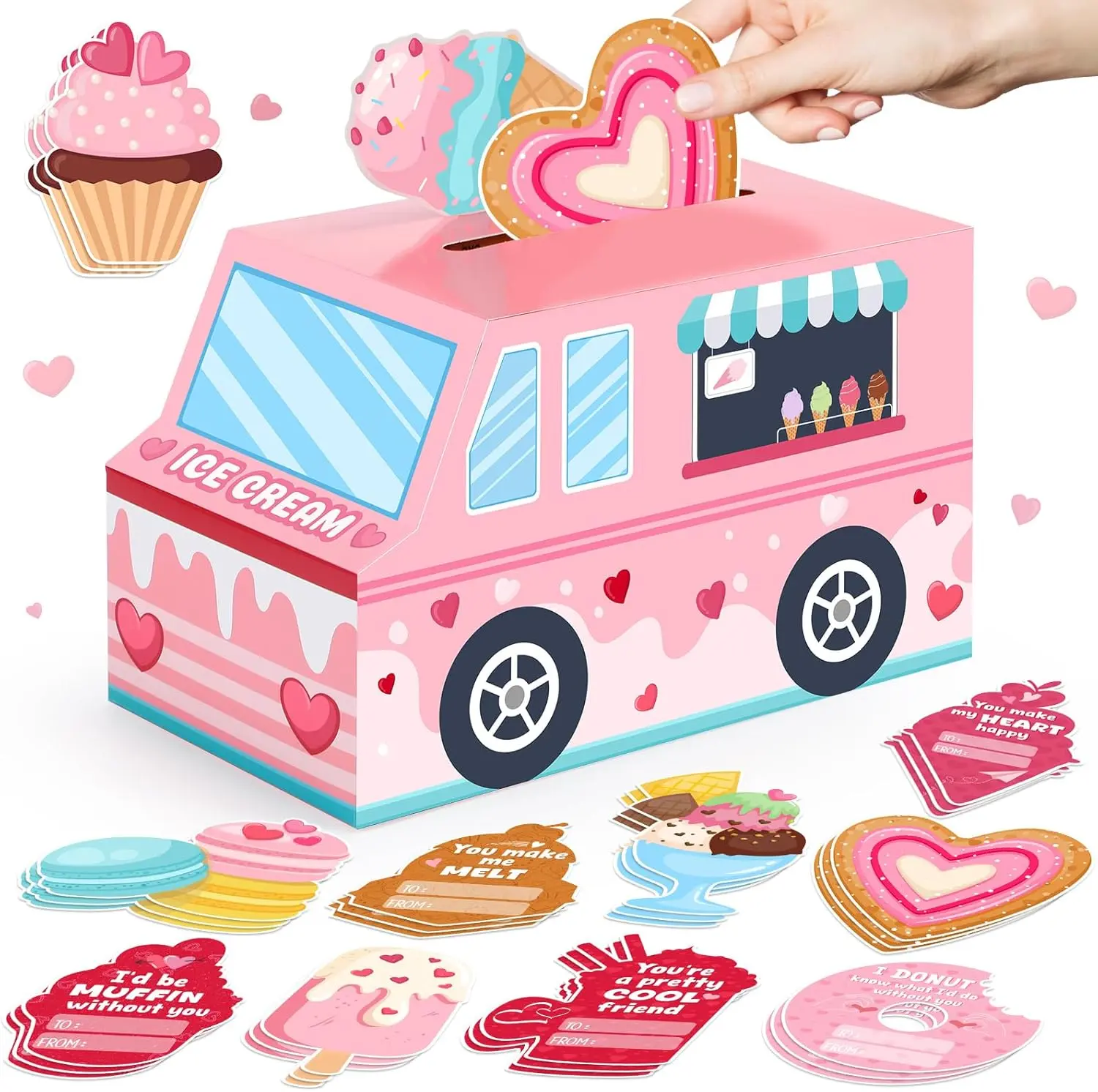 Valentines Day Mailbox with 30 Pcs Dessert Cards DIY Pink Ice Cream ...
