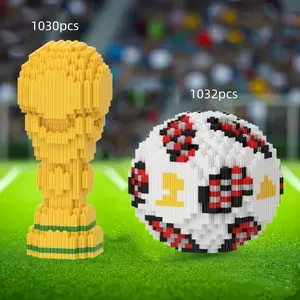 1032pcs/1030pcs Creative Football Trophy Building Block Set, Football Enthusiast Collection Decorative Ornament, Can Be Used as a Display Cabinet/Desk Art Decoration in Office Environment, Ideal Choice for Christmas/Halloween/Thanksgiving/New Year