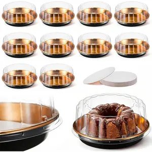 10 Pack 9in Round Cake Container with Dome Lids & 10 Pack 8in Cake Boards, Disposable Pie Platters Pizza Carrier Boxes with Cardboard Bases for Homemade Baking & Party Supplies