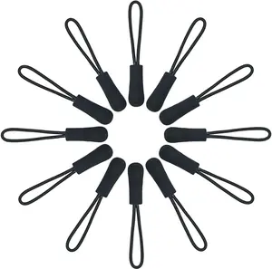 20 Pcs Nylon Cord Extension Zipper Tab Tags for Backpacks, Luggage, Jackets, Purses, Handbags (Black)