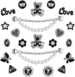 22Pcs Bling Rhinestones Pearls Shoe Charms，Sparkling Shoe Chains, LOVE, Shoe Decorations Charms for Sandals Women Girls Party