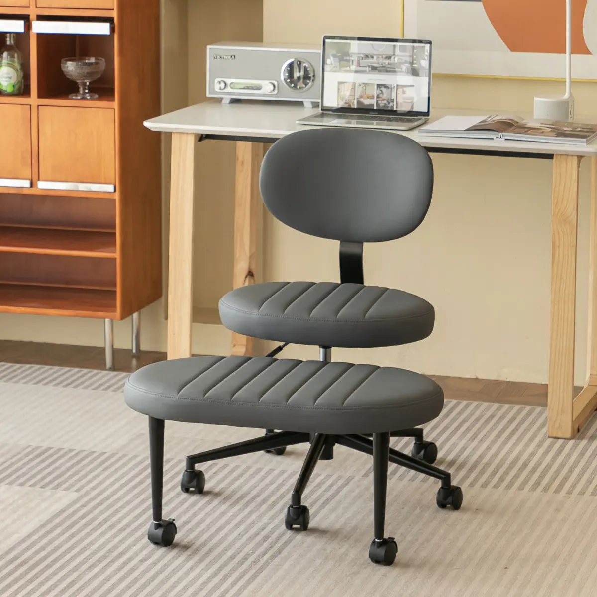 Ergonomic Cross-Legged Office Desk Chair - Foldable WFH Setup Chair for Adults, Students, Swivel, Back Support, Rolling Base, ADHD Fidget Use