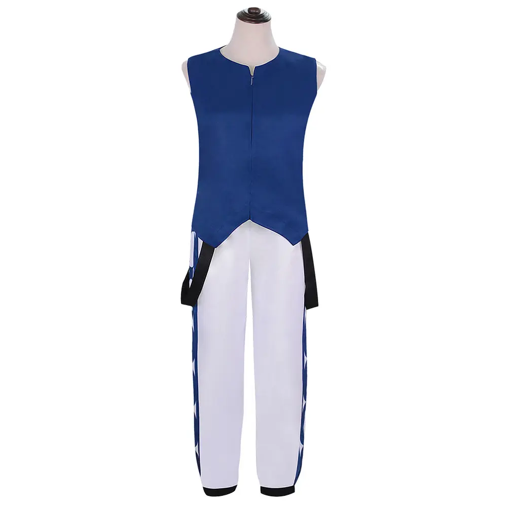 Rimuru Tempest Blue Top White Pants Cosplay Costume Set with Wristbands for Comic Con