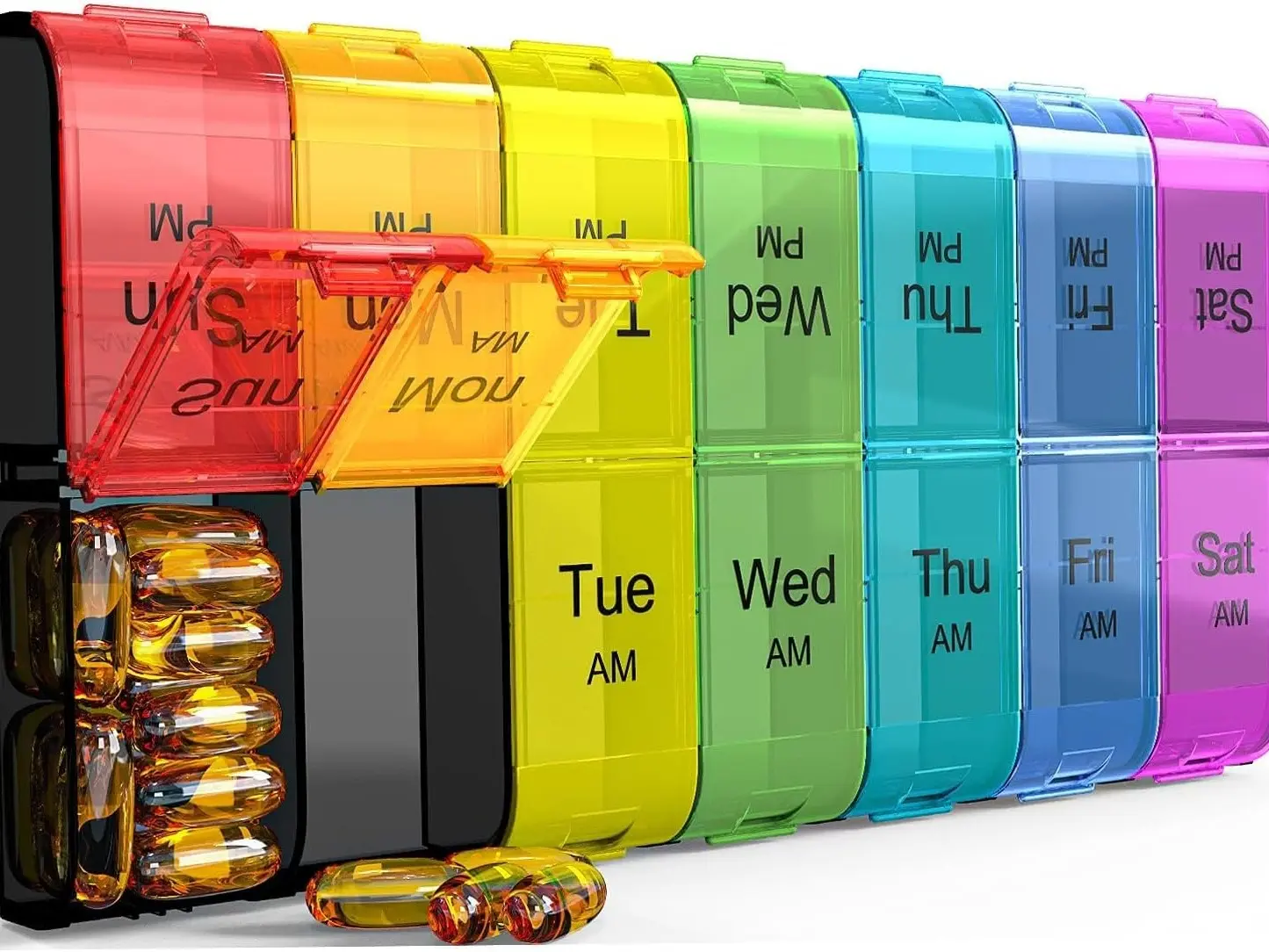 Extra Large Weekly Pill Organizer 2 Times a Day AM PM | 7 Day XL Pill Box | Large Medication Organizer for Vitamins, Fish Oil, Supplements & Medicine
