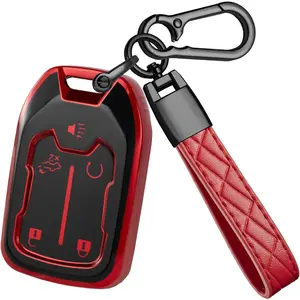 for GMC Key Fob Cover - TPU Key Shell Case Protector Compatible with Chevy Silverado and GMC Sierra 1500 2500HD 3500HD 5 Buttons Smart Remote Key, Red