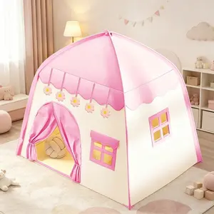 Kids' Party Play Tent | Pink Princess Castle w/ Flower Design | Secret Base w/ Storage Bag | Holiday Party Decor & Gift | No Accessories