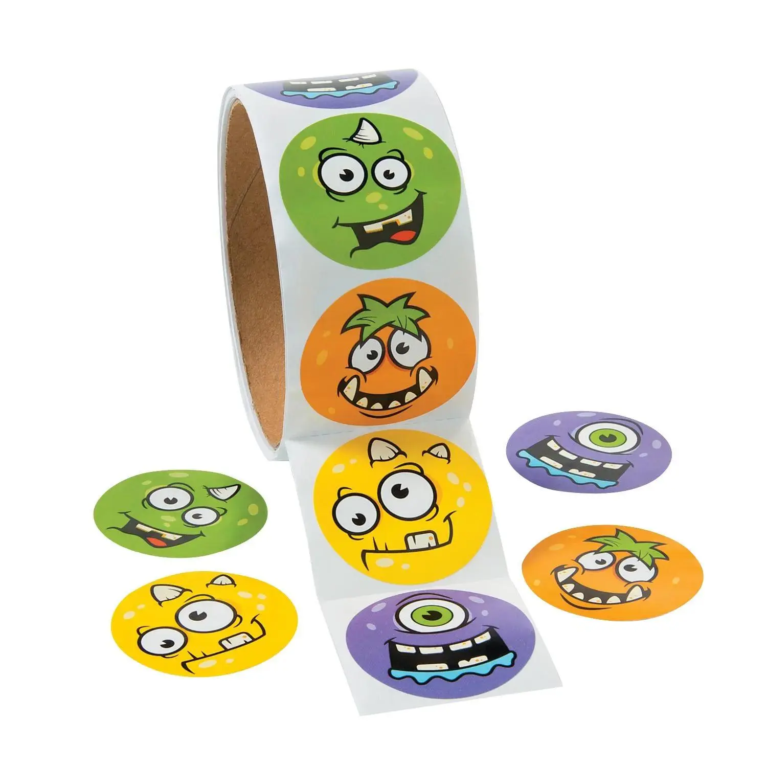100pcs Self Adhesive Funny Cartoon Monster Face Sticker Rolls, Festive & Party Supplies for Party Bags & Gifts, Fun and Silly Stationery