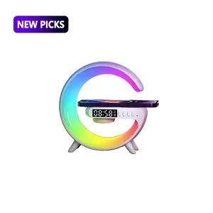 Mini G-Lamp Smart Light: Compact RGB Mood Lamp with Wireless Charger & Digital Clock (USB Powered)
