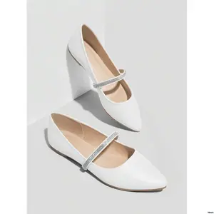 CUCCOOCHICESTGlamorousWhiteBalletShoesForWoman RhinestoneDecorPointToeFlatsForSummerVacationShoesSummerSpringShoesSpringBreakEaster