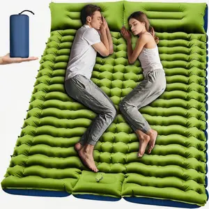 Double Self Inflating Sleeping Pad, 4" Extra Thick 2 Person Camping Mat with Pillows & Built-in Foot Pump, Portable Waterproof Inflatable Mattress for Backpacking, Hiking, Travel & Tent