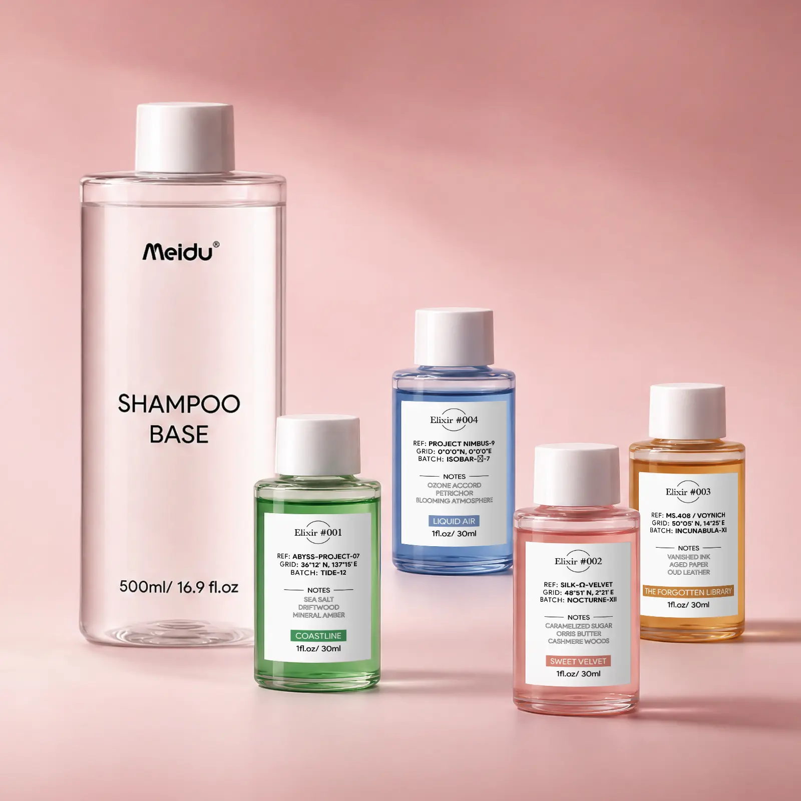 MEIDU Custom Fragrance Shampoo Set for Women – Mix & Match Scent Drops with Shampoo Base, DIY Personalized Hair Care System, 500ml, Summervibes