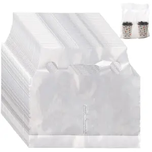 200 Pack Drinking Bags, 12" L x 11" H Cup Carrier with Handle for Beverage, Coffee, Juice, Stores, Hold 2 Cups