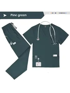 Beauty Salon Nursing Room Men's Breathable Frosted 2-piece Set Nurse Pharmacist Uniform with Pockets