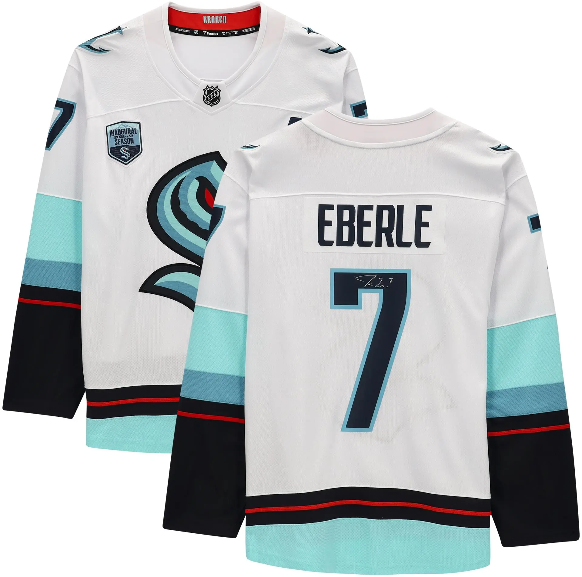 Jordan Eberle Seattle Kraken Autographed White Fanatics Breakaway Jersey with Inaugural Season Jersey Patch - Fanatics Authentic Certified