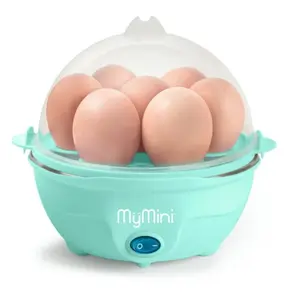 MyMini Premium 350-Watt 7-Egg Cooker for Hard Soft Boiled Eggs Teal One-Touch Cooking Compact Design Easy-Clean