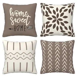 4-piece double-sided printed set, modern sofa cushion cover, decorative outdoor pillowcase, suitable for sofas, beds, cars, khaki color