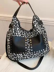 Fashionable leopard print retro shoulder bag, simple daily versatile crossbody bag, large capacity temperament bucket bag, casual personalized armpit bag, suitable for shopping, class, work and travel, Fashionable Unique Bags