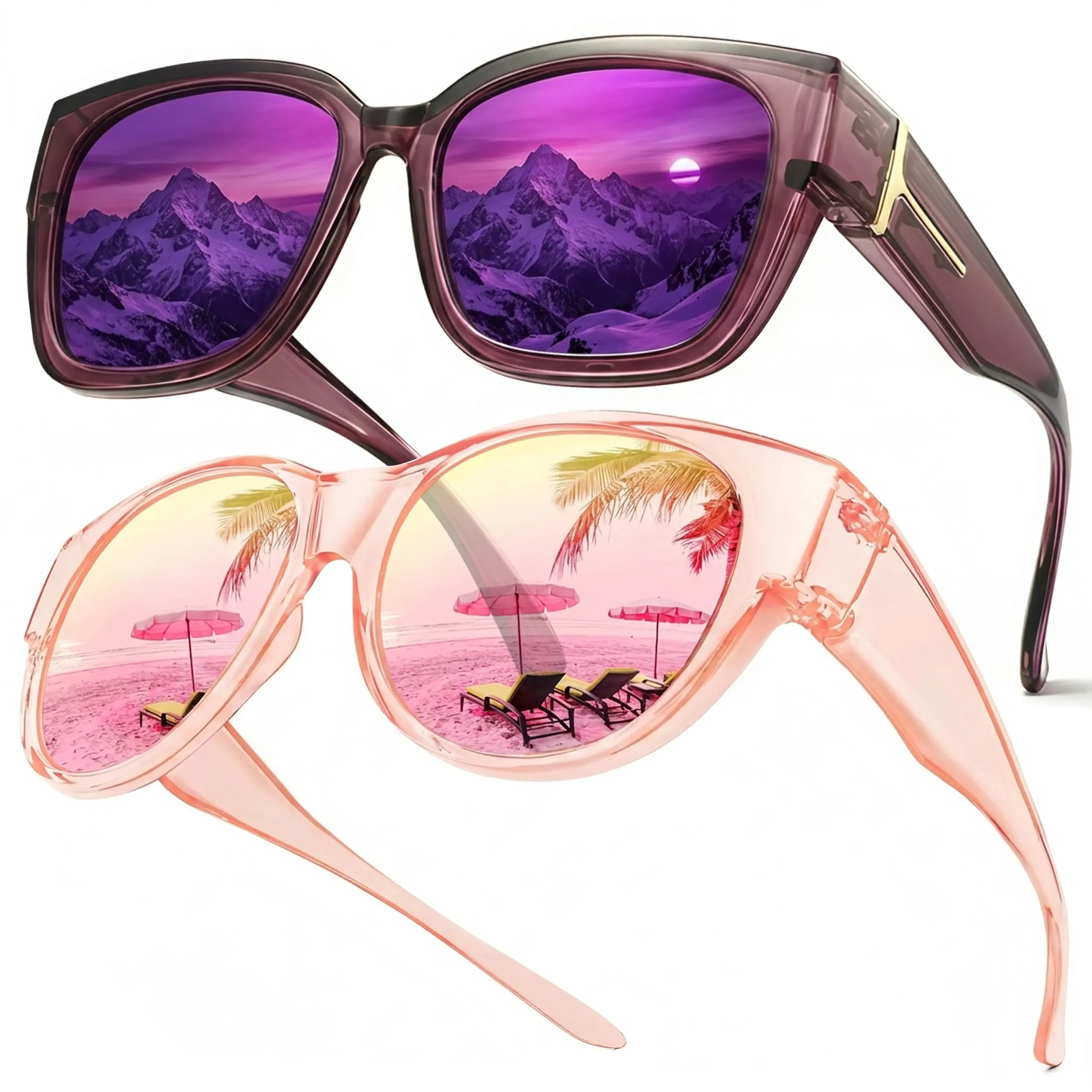 EUNOIALENS Female Fit-Over Sunglasses - Oversized Square Fashionable Multifunctional Shades, Lightweight PC Full Rim Frame, Gradient Lenses, UV400 Shield, Stylish Accessories for Driving, Outdoor Wear