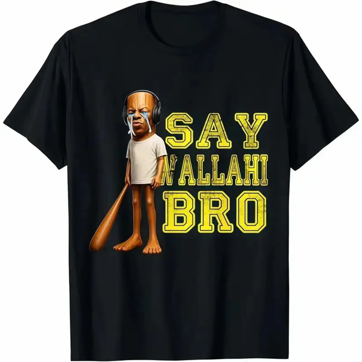 Premium Cotton Oversized Tshirt Men Summer Fits Humorous T Shirt Men Summer Clothing Funny Tung Tung Speed Brainrot Say Wallahi Bro Meme T-Shirt