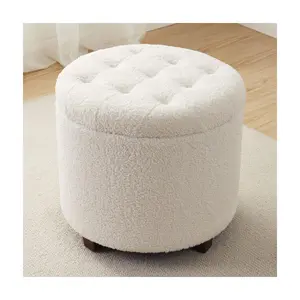 Ornavo Home Round Boucle Teddy Storage Ottoman