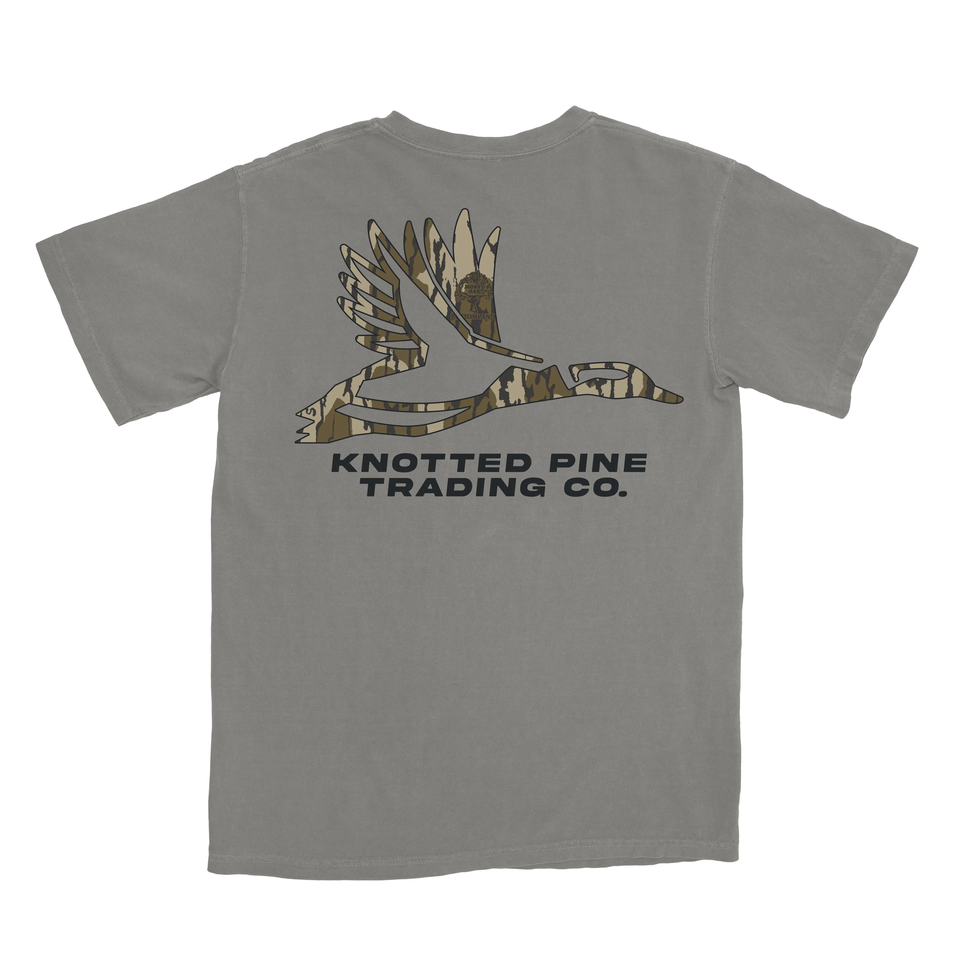 Bottomland Logo T-Shirt - Cotton Crewneck KPTC Logo Short Sleeve Grey Hunting Camoflauge
