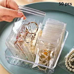 Clear Jewelry Storage Bag, 50pcs/set Jewelry Storage Box, Jewelry Organizer, Home Organizers, Portable Waterproof Jewelry Storage Bag for Home & Travel