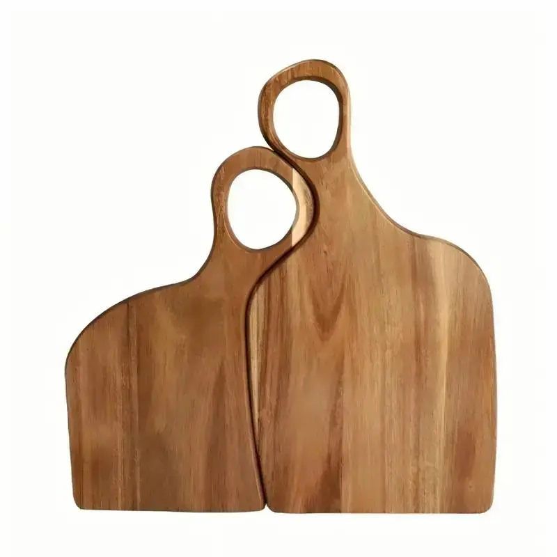 2-Count Set Handmade Craft Durable Wooden Cutting Boards with Handles, Kitchen Accessories for Home & Barbecue