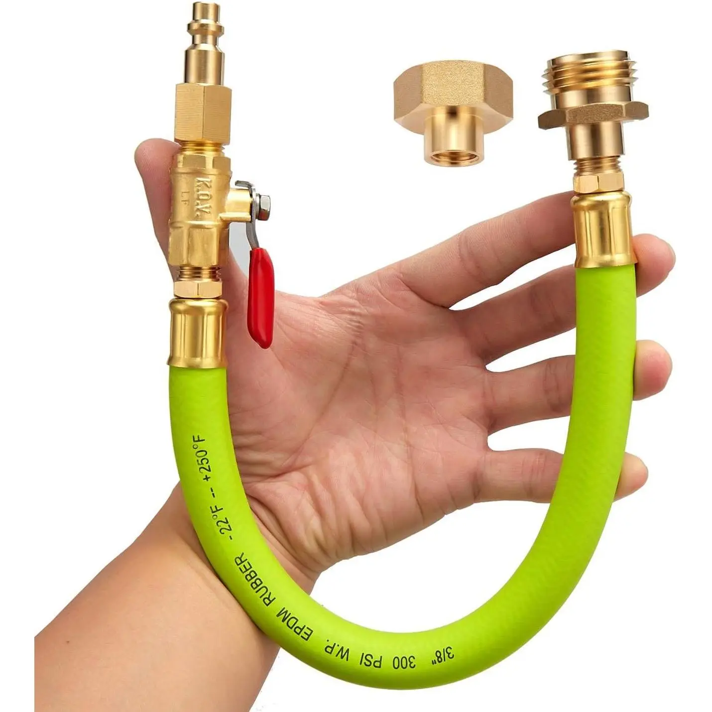 Lead-Free Brass 16.9" Winterize Sprinkler System RV Motorhome Boat Camper Travel Trailer Air Comp Quick-Connect Plug 3/4" Garden Hose Faucet Blow Out Adapter Fitting with Valve outdoorfun Water Hose Nozzle Flexible Water Hose