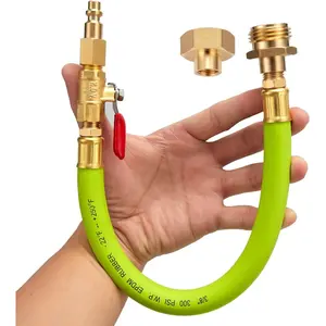 Lead-Free Brass 16.9" Winterize Sprinkler System RV Motorhome Boat Camper Travel Trailer Air Comp Quick-Connect Plug 3/4" Garden Hose Faucet Blow Out Adapter Fitting with Valve