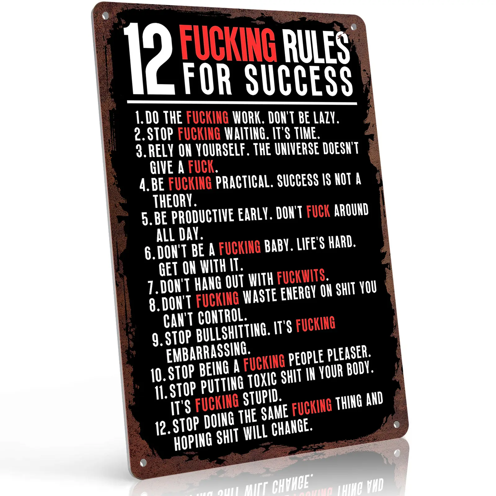 12x8 in Aluminium "12 Rules For Success" Motivational Decorative Sign - Retro Rustic Wall Mount Home Office Decoration, Wardrobe & Room Accessories Gift