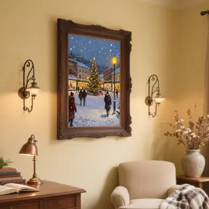 Magnetic Picture Frame Retro Style Outdoor Christmas Tree Scene Art Decorations for Living Room Bedroom Office Wall Home Decoration Perfect Gift