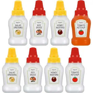 Mini Ketchup Bottles with Sturdy Screw Cap, 25ml Mini Condiment Squeeze Bottles Portable Honey Sauce Salad Dressing Dispensers Jars Containers for Adults Lunch Box (4)