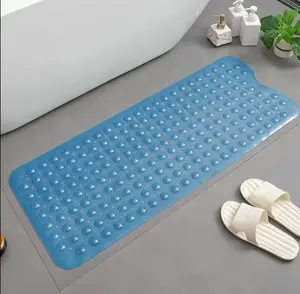 Bathtub Floor Mat 40x16 Inch,Non Slip Mat With Strong Suction Cups,Extra Large Machine Washable Shower Rug,Drain Holes Keep Tub Clean,Waterproof Mold Resistant Rubber PVC Mat,Blue Black Transparent Light Gray,Holiday Gift For Adults Elderly Kids Family