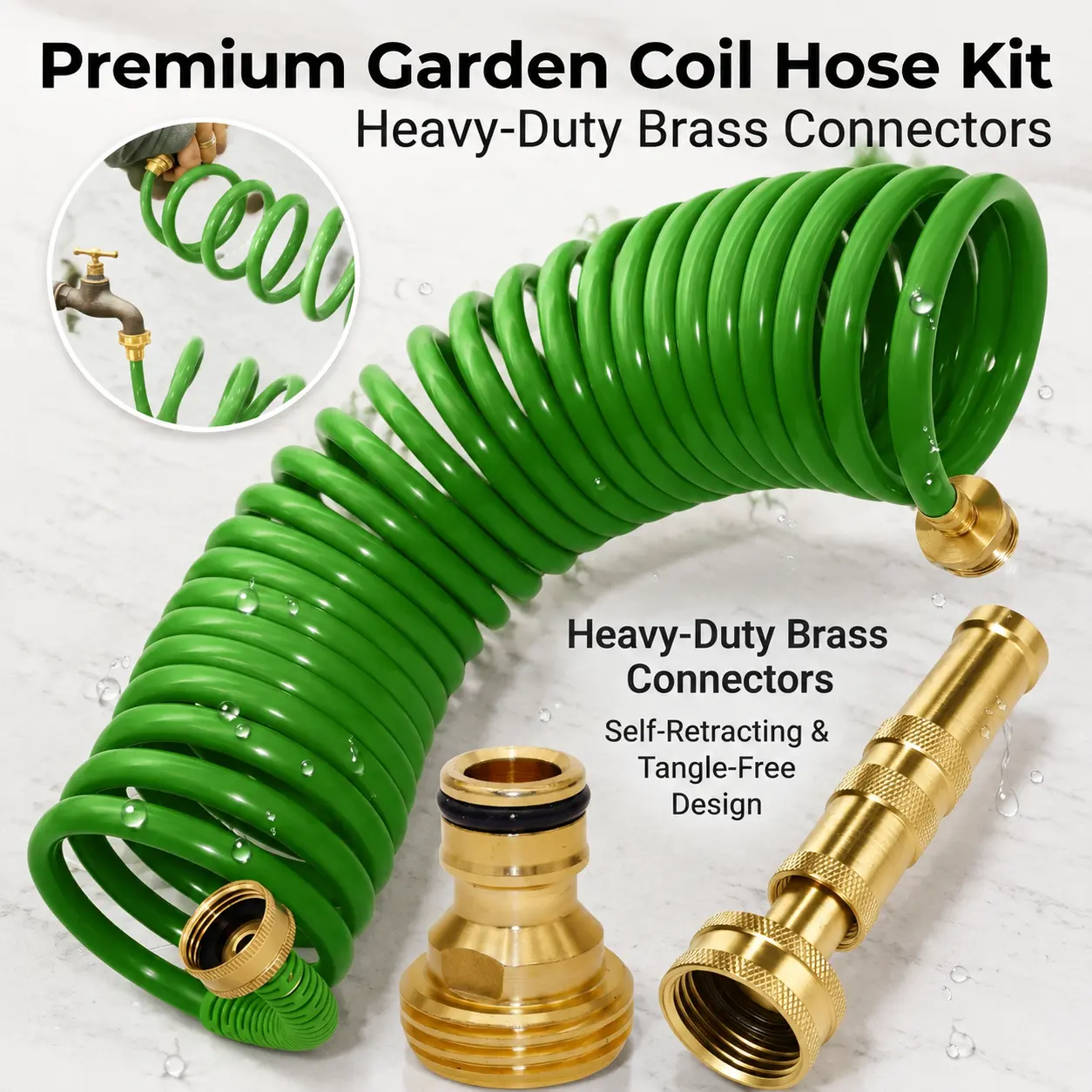 7.5M (25ft)Retractable Garden Hose Car Washing Coil Pipe Flexible Car Wash Hose with brass hose nozzle heavy-duty 3-inch brass adjustable twist hose nozzle spring retractable hose spring retractable hose for home car  wash Home and Garden