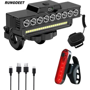 USB Rechargeable Bike Light Set, 2-in-1 Bicycle Headlight and Taillight with Digital Display, High Lumen Front Light & Horn for Night Riding Safety outdoor  cycling  essential
