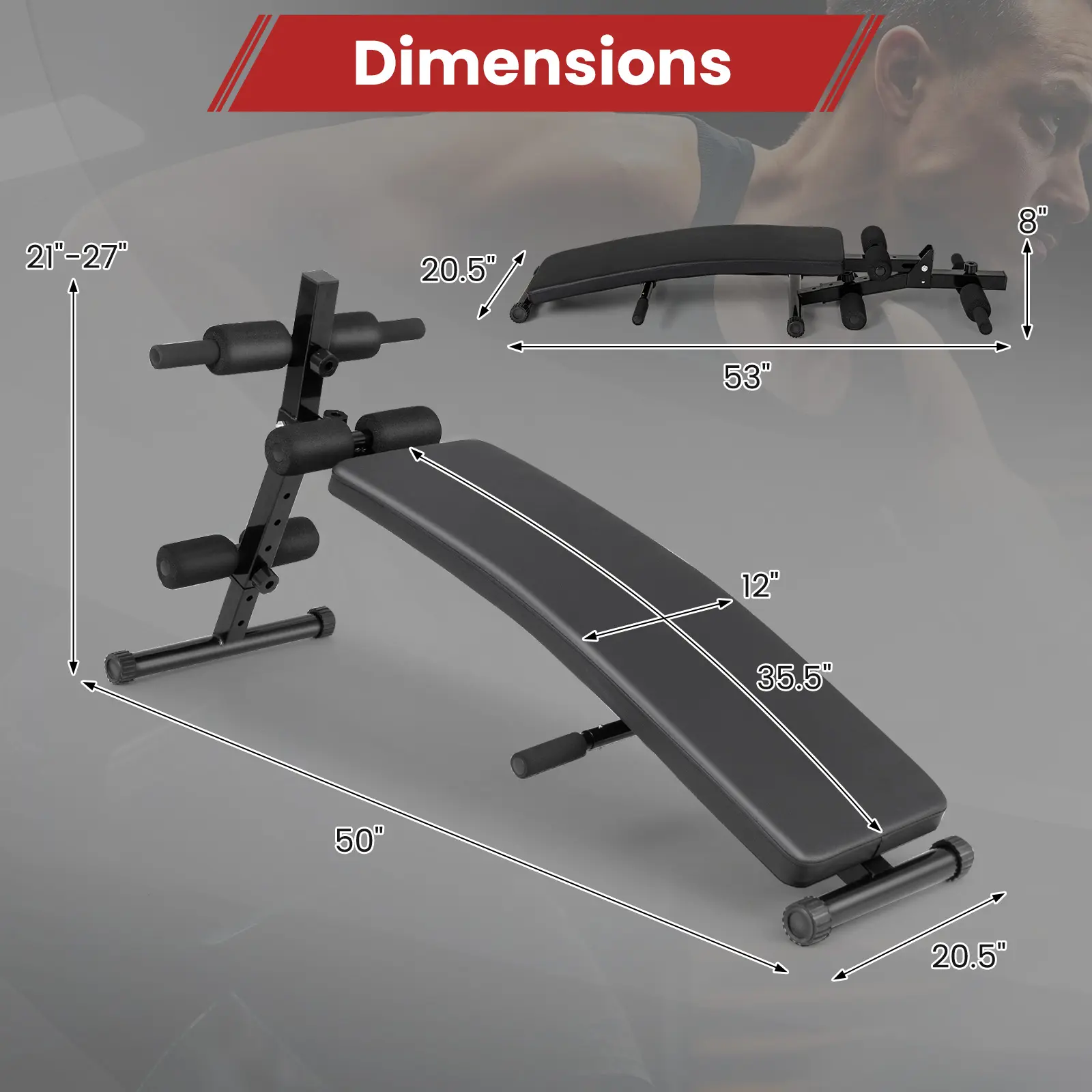 COSTWAY - Adjustable Decline Sit Up Bench for Exercise for Home Gym